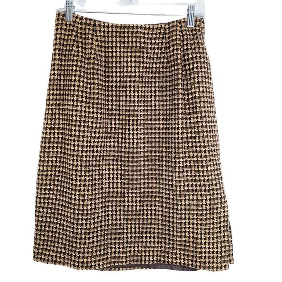 Pursuits Caramel Brown Tweed Fine Italian Fabric Pencil Wool Blend Skirt - Picture 2 of 5